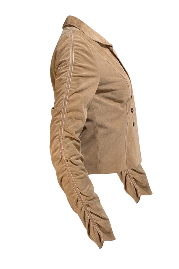 John Carlisle - Tan Suede Ruched Sleeve Blazer Jacket Sz S