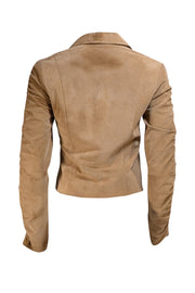 John Carlisle - Tan Suede Ruched Sleeve Blazer Jacket Sz S