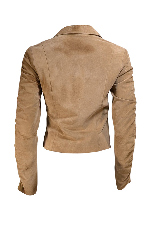John Carlisle - Tan Suede Ruched Sleeve Blazer Jacket Sz S
