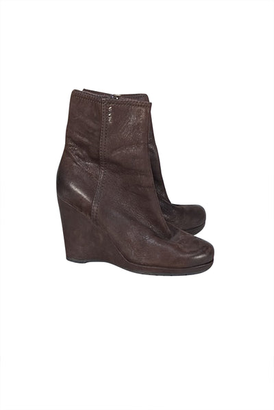 Prada - Brown Suede Wedge Short Boots Sz 8.5