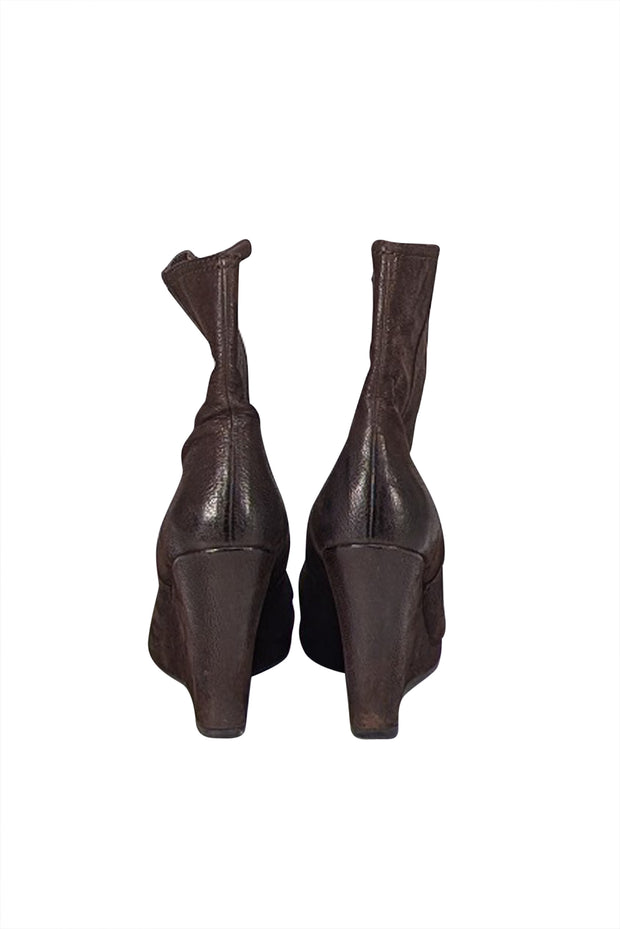 Prada - Brown Suede Wedge Short Boots Sz 8.5