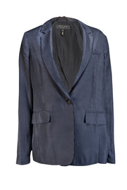 Rag & Bone - Navy w/ White Micro Dot Print Silk Blazer Sz 10 - Current Boutique