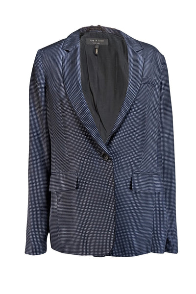 Rag & Bone - Navy w/ White Micro Dot Print Silk Blazer Sz 10 - Current Boutique