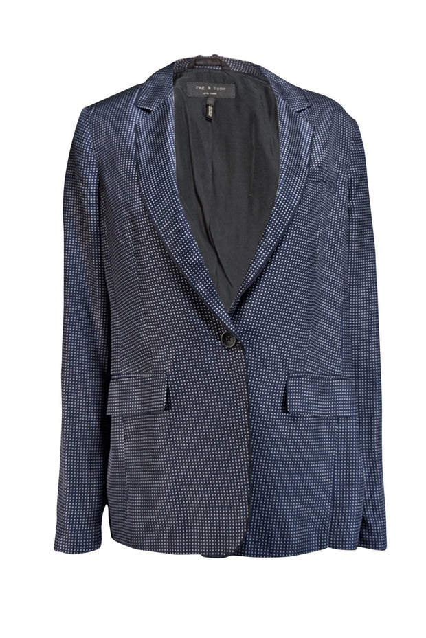 Rag & Bone - Navy w/ White Micro Dot Print Silk Blazer Sz 10 - Current Boutique