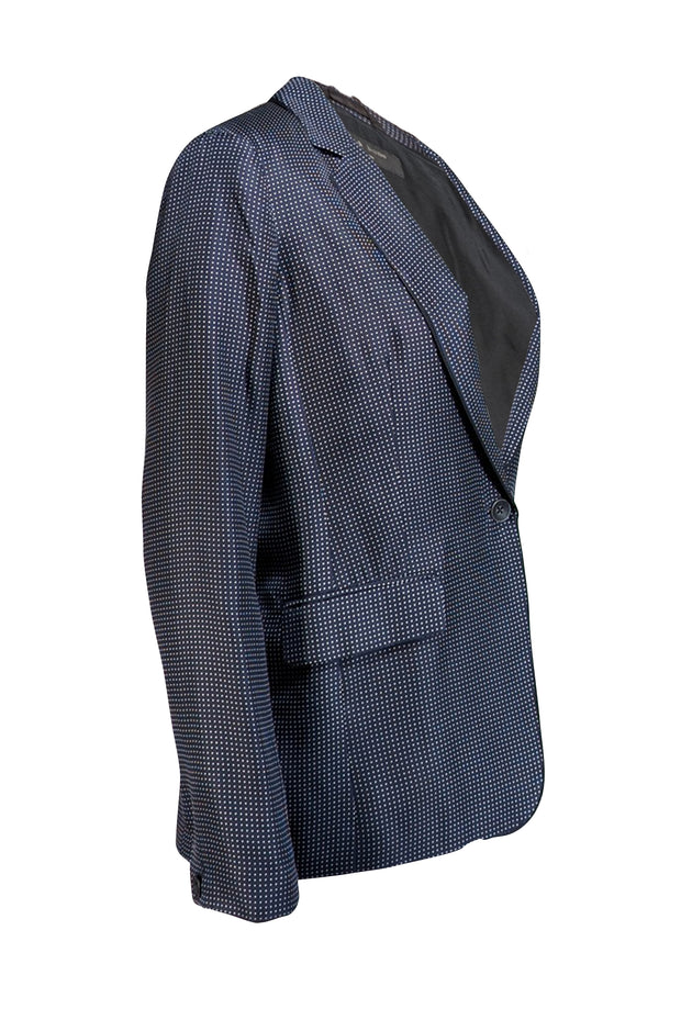Rag & Bone - Navy w/ White Micro Dot Print Silk Blazer Sz 10 - Current Boutique