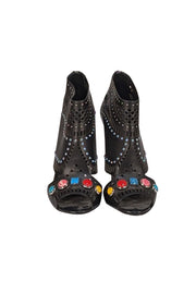 Gucci - Black Leather Perforated Gemstone Trim Heels Sz 8 - Current Boutique