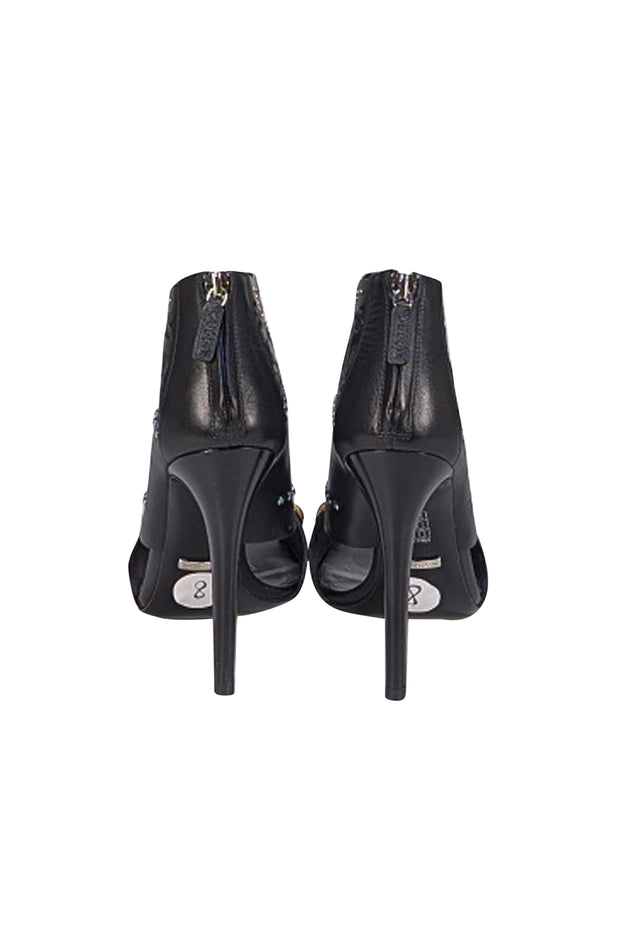 Gucci - Black Leather Perforated Gemstone Trim Heels Sz 8 - Current Boutique