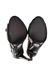 Gucci - Black Leather Perforated Gemstone Trim Heels Sz 8 - Current Boutique