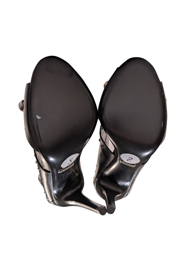 Gucci - Black Leather Perforated Gemstone Trim Heels Sz 8 - Current Boutique