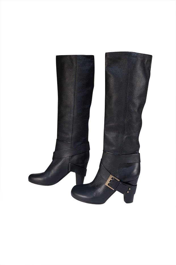 Chloe - Black Leather Tall Boots Sz 9 - Current Boutique