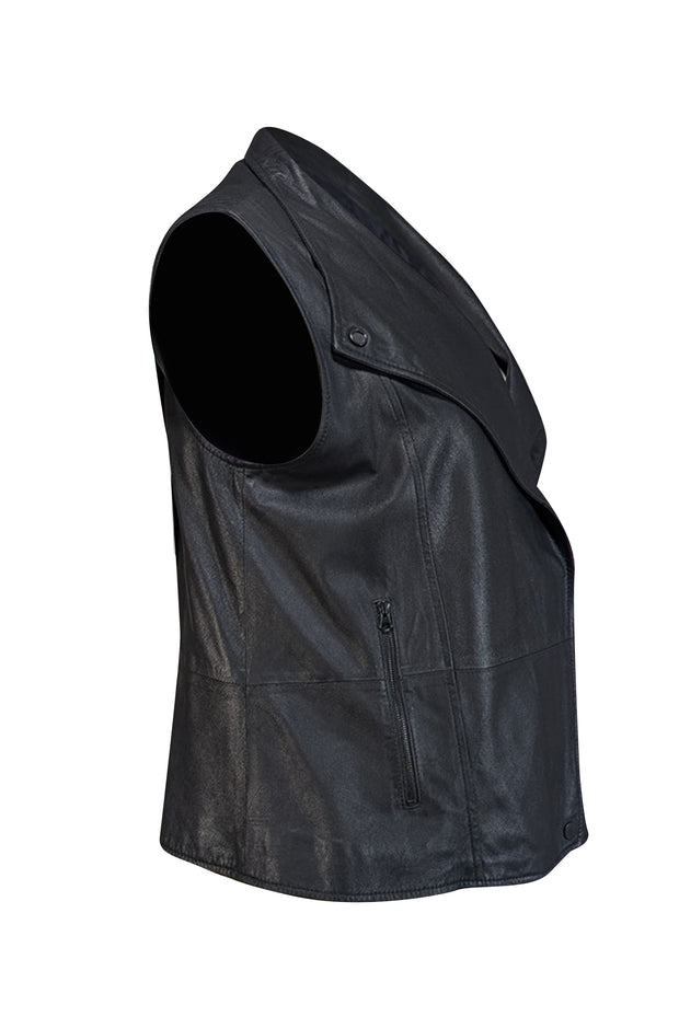Vince - Black Leather Moto Zipper Vest Sz M - Current Boutique