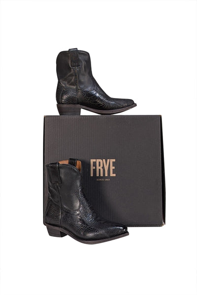 Frye - Black Embossed Leather "Billy" Short Boots Sz 6.5 - Current Boutique