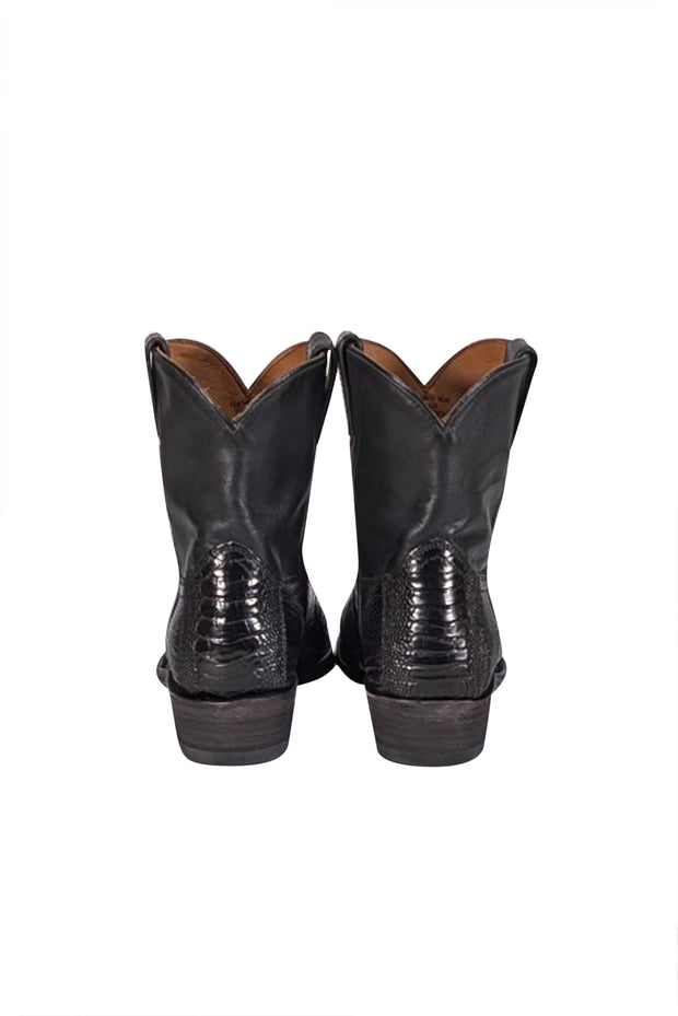 Frye - Black Embossed Leather "Billy" Short Boots Sz 6.5 - Current Boutique