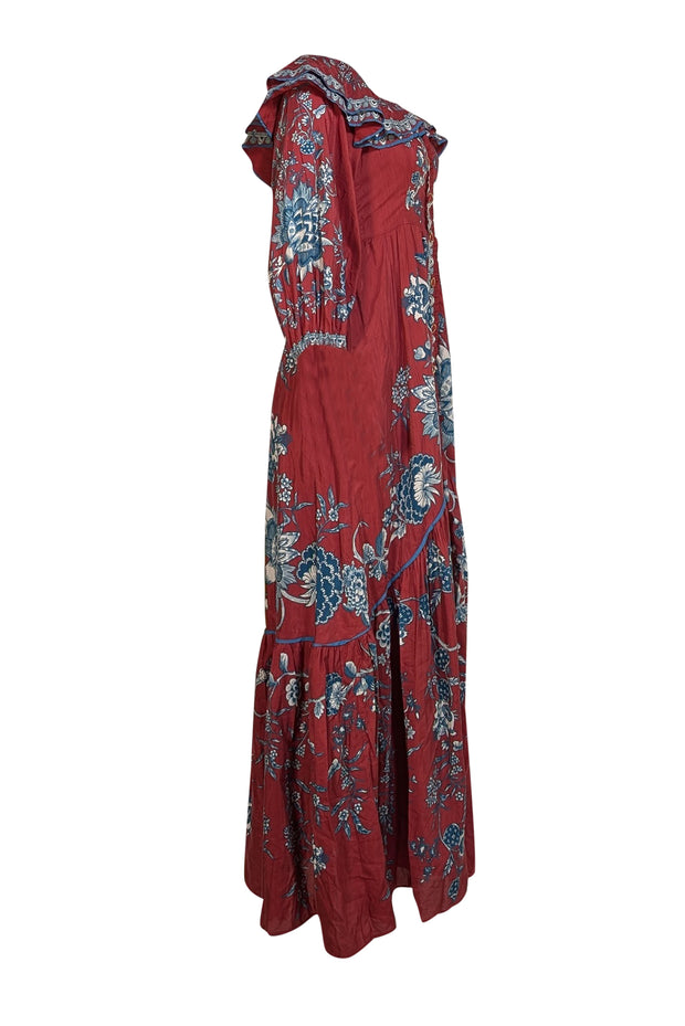Farm Rio - Dark Red & Blue Print Maxi Dress Sz XS