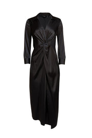 Theory - Black "Twist in Satin" Midi Dress Sz 4 - Current Boutique