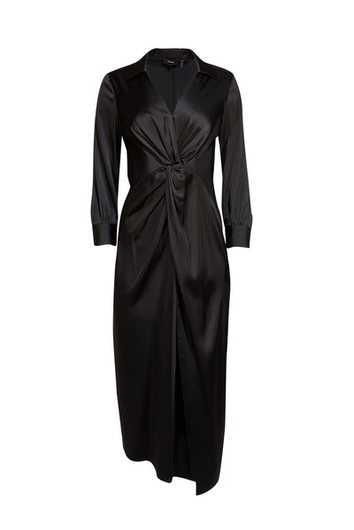 Theory - Black "Twist in Satin" Midi Dress Sz 4 - Current Boutique