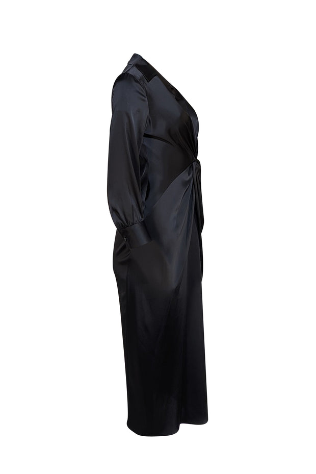 Theory - Black "Twist in Satin" Midi Dress Sz 4 - Current Boutique