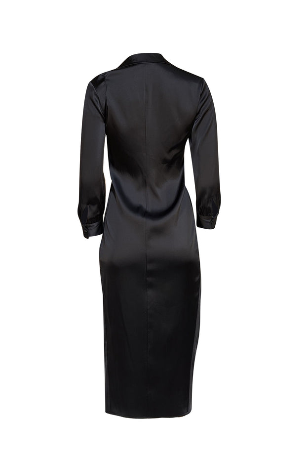 Theory - Black "Twist in Satin" Midi Dress Sz 4 - Current Boutique