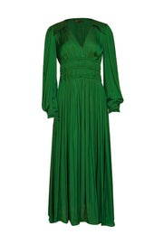 Maje - Green V-neckline Long Pleated Maxi Dress Sz 6 - Current Boutique