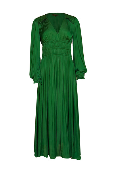 Maje - Green V-neckline Long Pleated Maxi Dress Sz 6 - Current Boutique