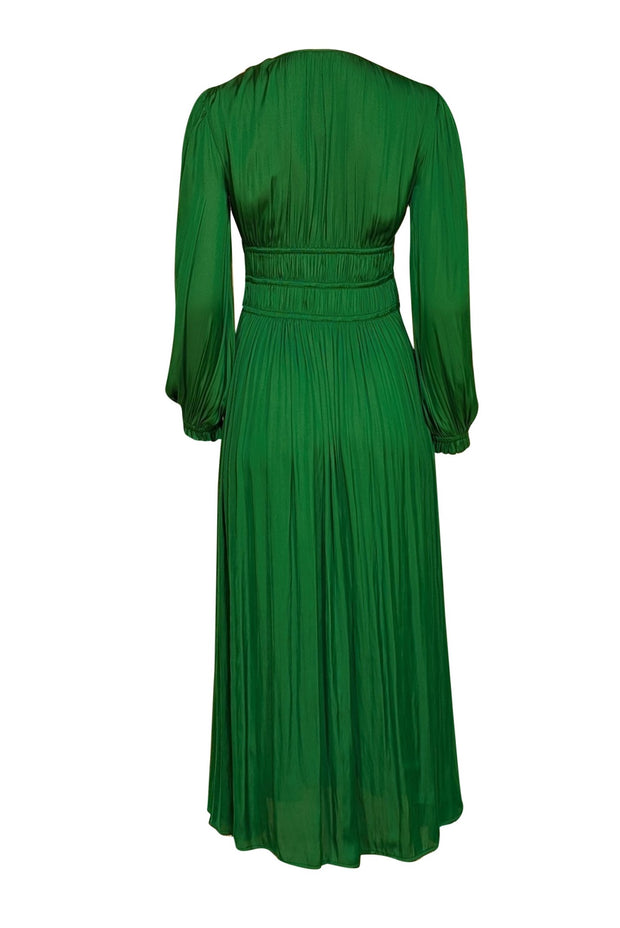 Maje - Green V-neckline Long Pleated Maxi Dress Sz 6 - Current Boutique