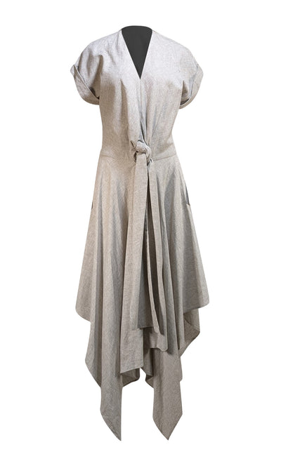 Suiteveintiuno - Khaki & White Striped Linen Midi Dress Sz S