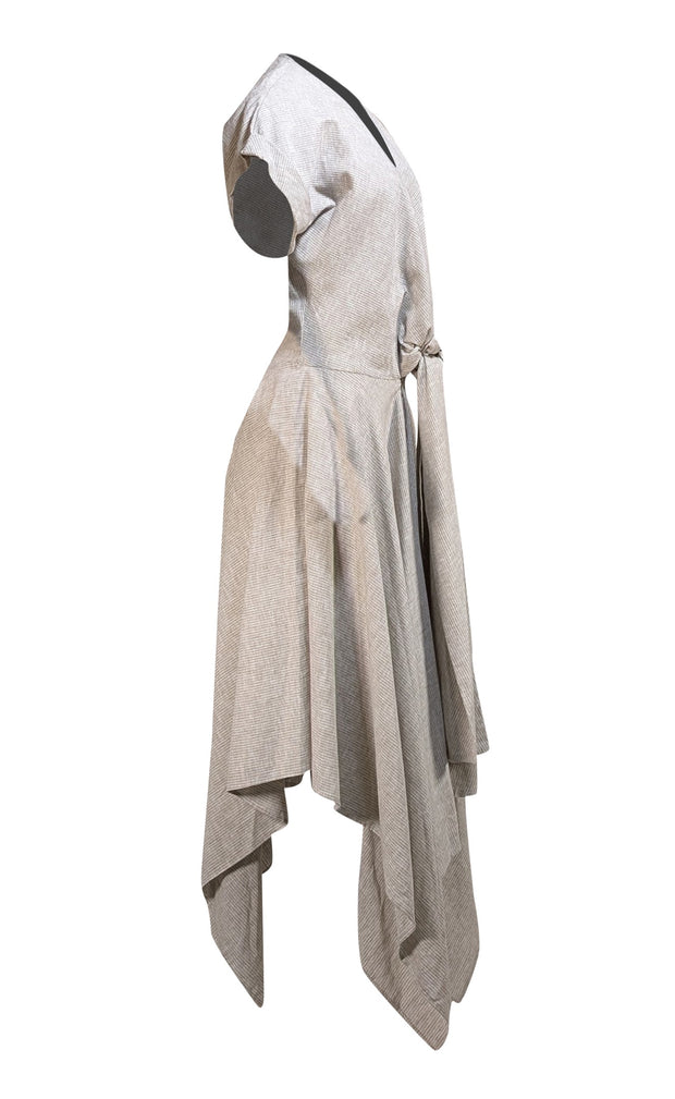 Suiteveintiuno - Khaki & White Striped Linen Midi Dress Sz S