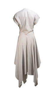 Suiteveintiuno - Khaki & White Striped Linen Midi Dress Sz S