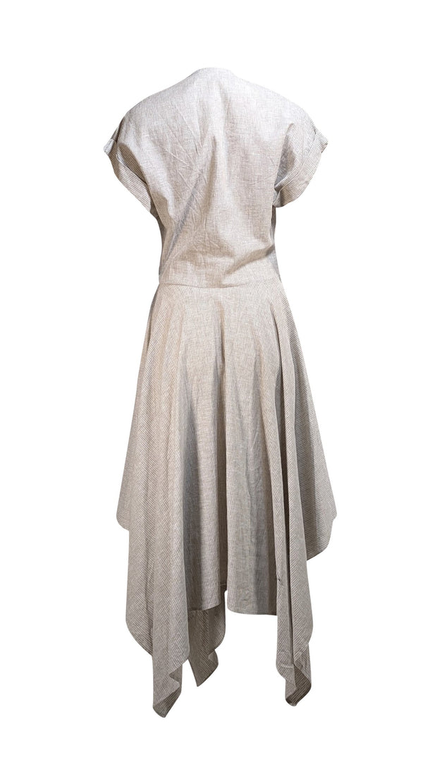 Suiteveintiuno - Khaki & White Striped Linen Midi Dress Sz S