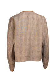 Lafayette 148 - Grey, Beige, & Tan Plaid Open Front Jacket Sz S - Current Boutique