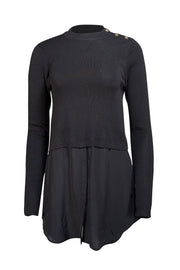 Sandro - Black Wool Blend Sweater w/ Silk Shirting Sz M - Current Boutique