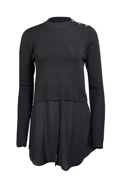 Sandro - Black Wool Blend Sweater w/ Silk Shirting Sz M - Current Boutique
