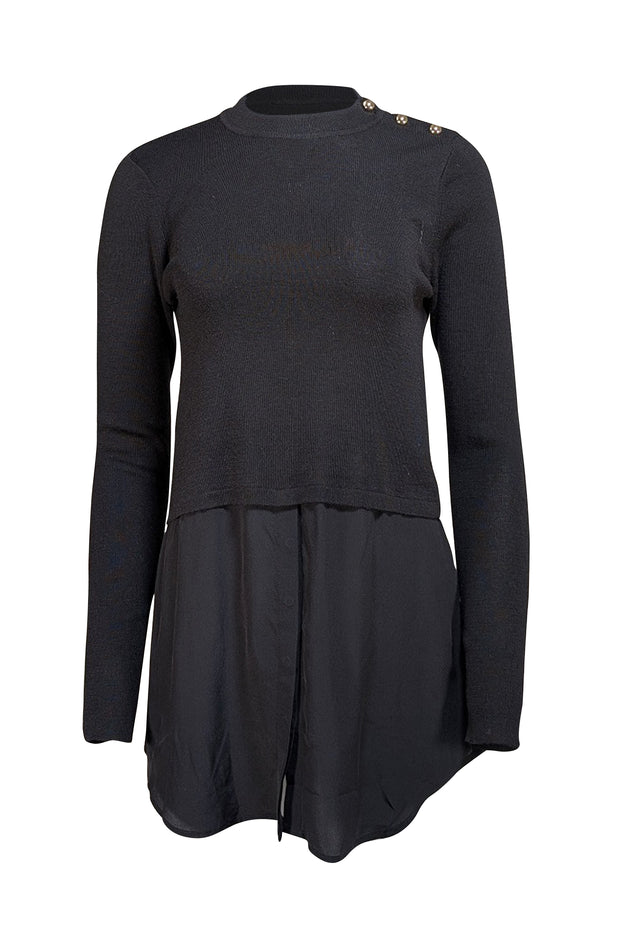 Sandro - Black Wool Blend Sweater w/ Silk Shirting Sz M - Current Boutique