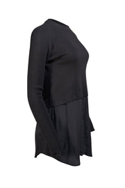 Sandro - Black Wool Blend Sweater w/ Silk Shirting Sz M - Current Boutique