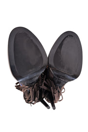 Burberry - Navy, Brown, & Black Suede Fringe Open Front Short Boots Sz 8 - Current Boutique