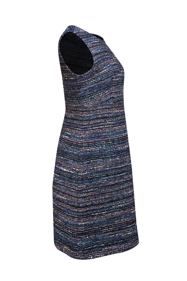 Diane von Furstenberg - Navy, Blue, & Pink Tweed Sleeveless Dress Sz 8 - Current Boutique