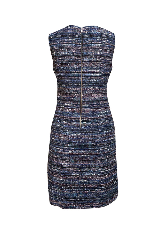 Diane von Furstenberg - Navy, Blue, & Pink Tweed Sleeveless Dress Sz 8 - Current Boutique