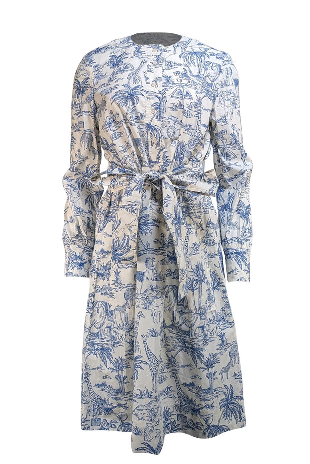 Tory Burch - Ivory & Blue Safari Print Tunic Dress Sz 10 - Current Boutique