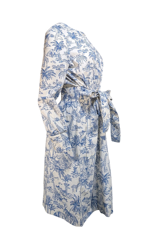 Tory Burch - Ivory & Blue Safari Print Tunic Dress Sz 10 - Current Boutique