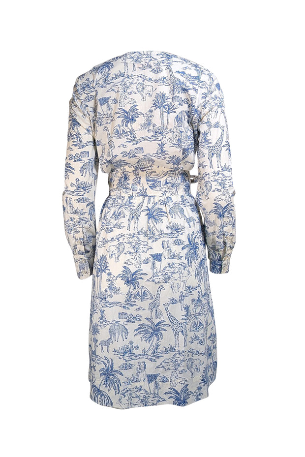 Tory Burch - Ivory & Blue Safari Print Tunic Dress Sz 10 - Current Boutique