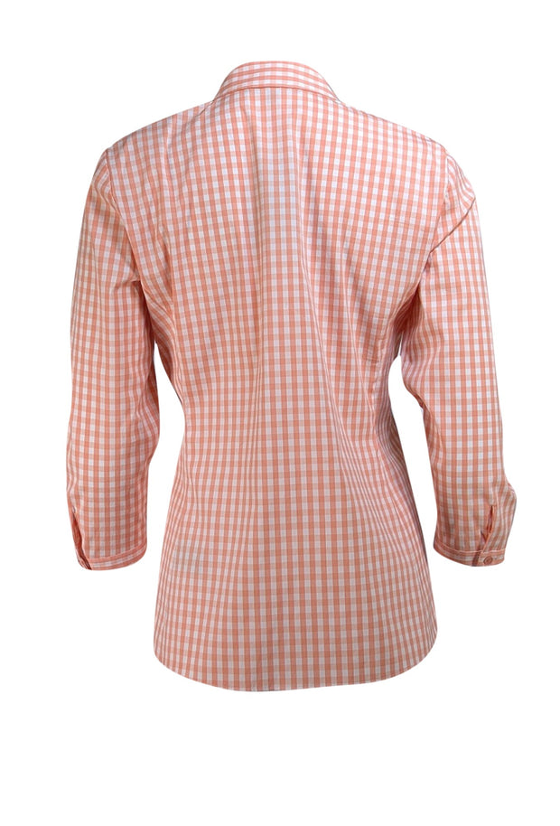 Lafayette 148 - Orange & White Gingham Ruched Button Front Shirt Sz 6 - Current Boutique