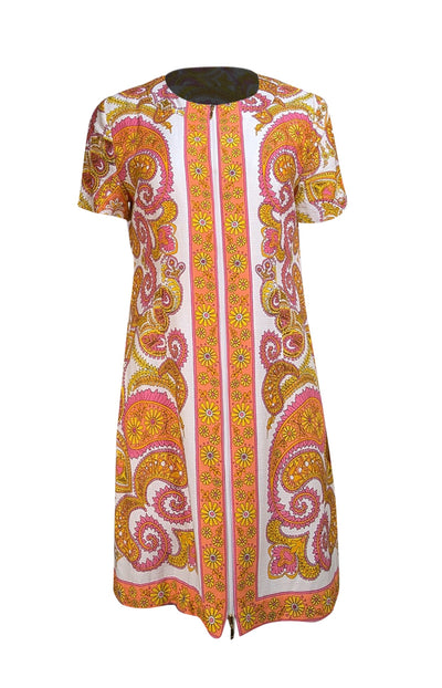 Trina Turk - White, Pink, Orange, & Yellow Print Zipper Front Dress Sz 10