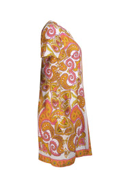 Trina Turk - White, Pink, Orange, & Yellow Print Zipper Front Dress Sz 10