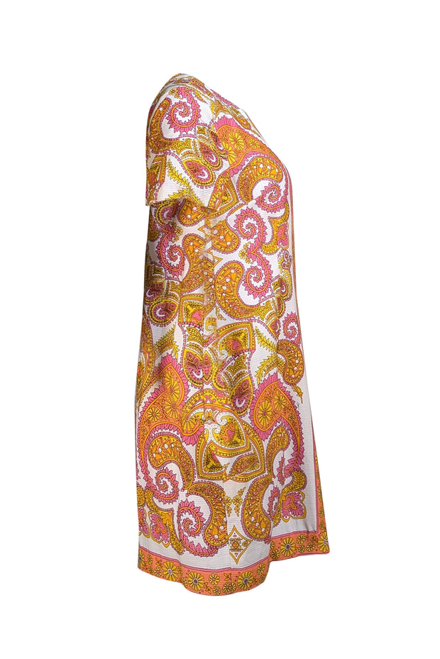 Trina Turk - White, Pink, Orange, & Yellow Print Zipper Front Dress Sz 10