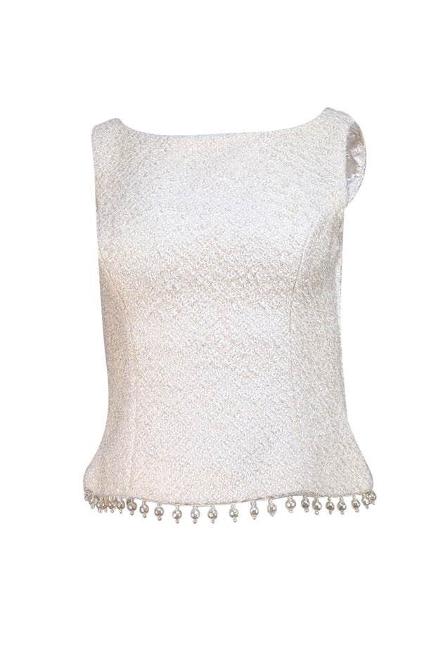 Escada - Cream Pearl Embellished Sleeveless Shell TopSz 6 - Current Boutique