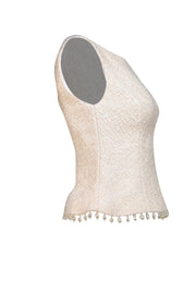Escada - Cream Pearl Embellished Sleeveless Shell TopSz 6 - Current Boutique