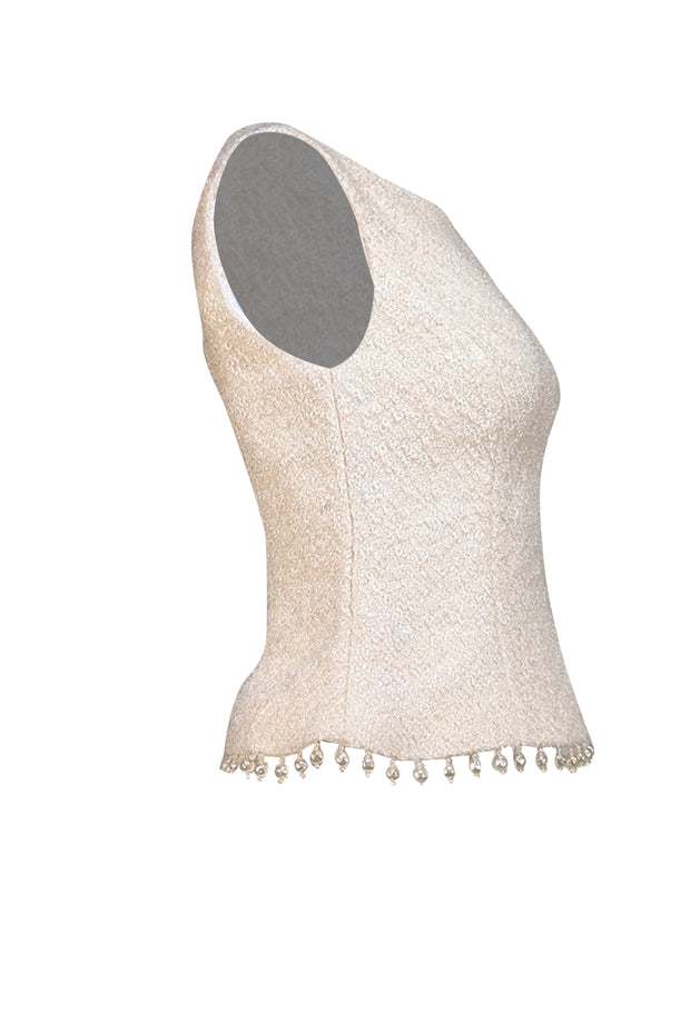Escada - Cream Pearl Embellished Sleeveless Shell TopSz 6 - Current Boutique