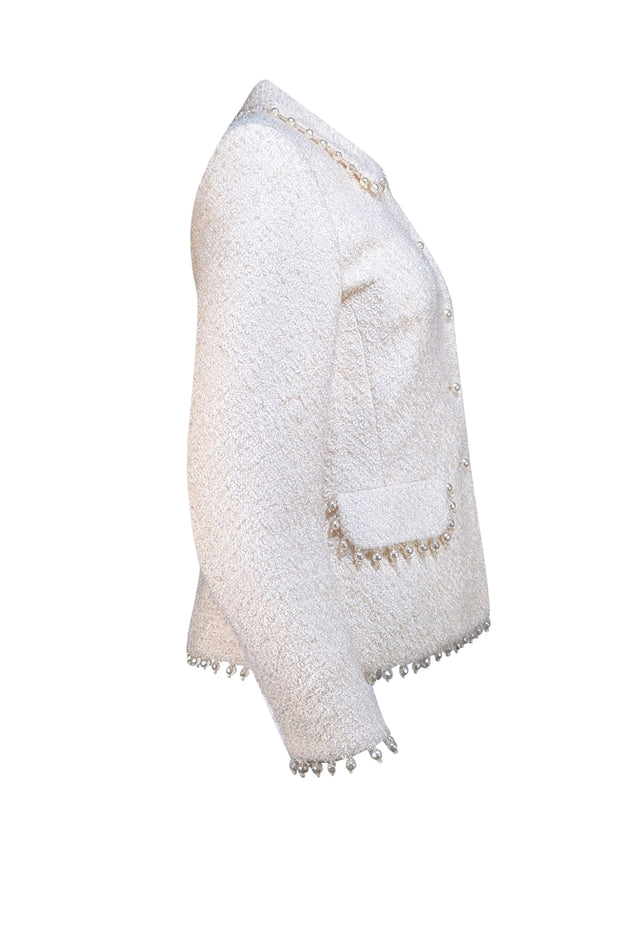 Escada - Cream Pearl Embellished Collared Blazer Sz 6 - Current Boutique