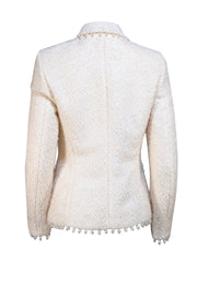 Escada - Cream Pearl Embellished Collared Blazer Sz 6 - Current Boutique