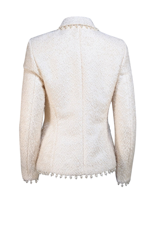Escada - Cream Pearl Embellished Collared Blazer Sz 6 - Current Boutique